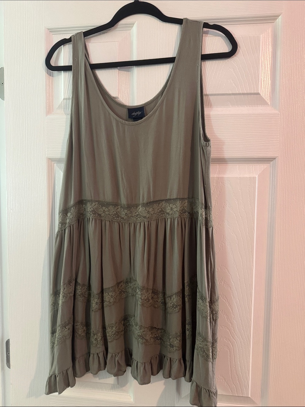 Daytrip Soft Olive Green Lace-Trim Sleeveless Tunic